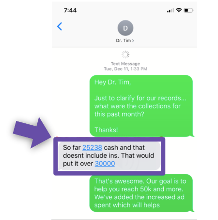 Text message reporting $30K